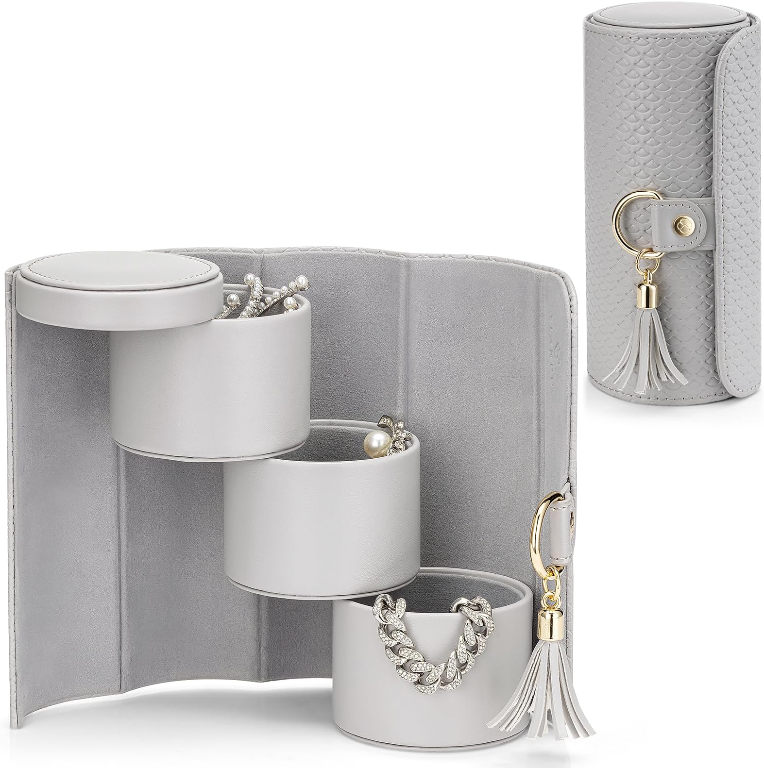 Vlando Gifts 2026 for Women, Girl - Travel Jewelry Oragnizer, 3-Layer Jewelry Storage Box, Travel Essential Accessories for Women, Birthday Gifts for Couples Mom Friends - Grey