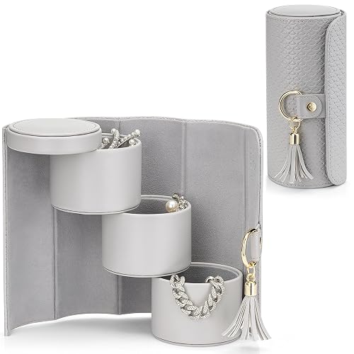 VLANDO Travel Jewelry Organizer, 3 Tier Roll Up Design, Hard