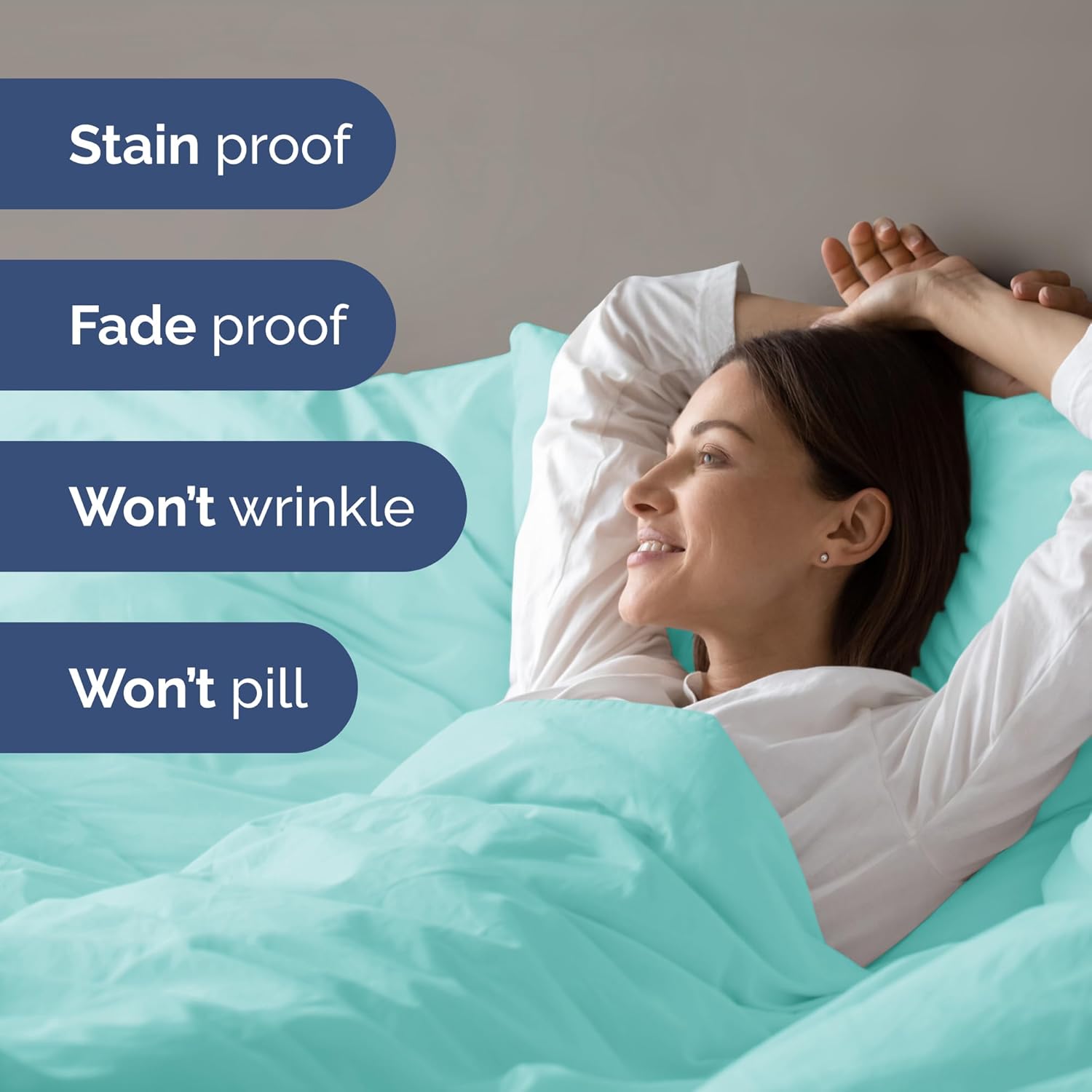 Duvet Cover Queen Size Set - Extra Soft Queen Duvet Cover 90" x 90" with 2 Pillow Shams - Hotel Luxury, Easy Care & Fade Free w/ Zipper Closures & Ties - All Season, Comfy and Breathable (Spa Blue)