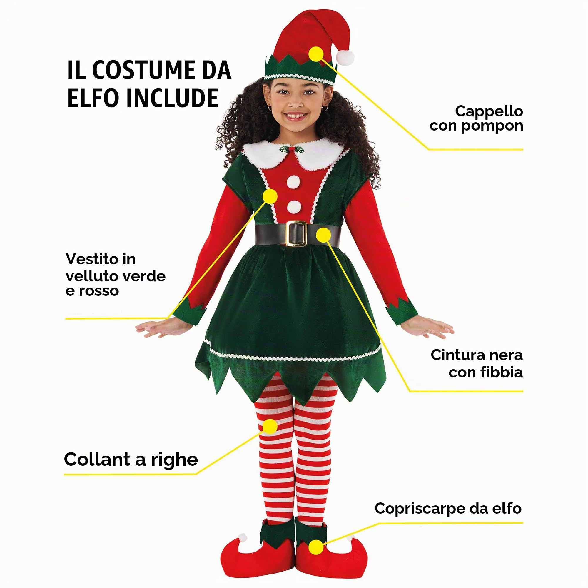 Morph Costume Elfo Bambina, Vestito Da Folletto Bambine, Abito Natalizio Per Bambini