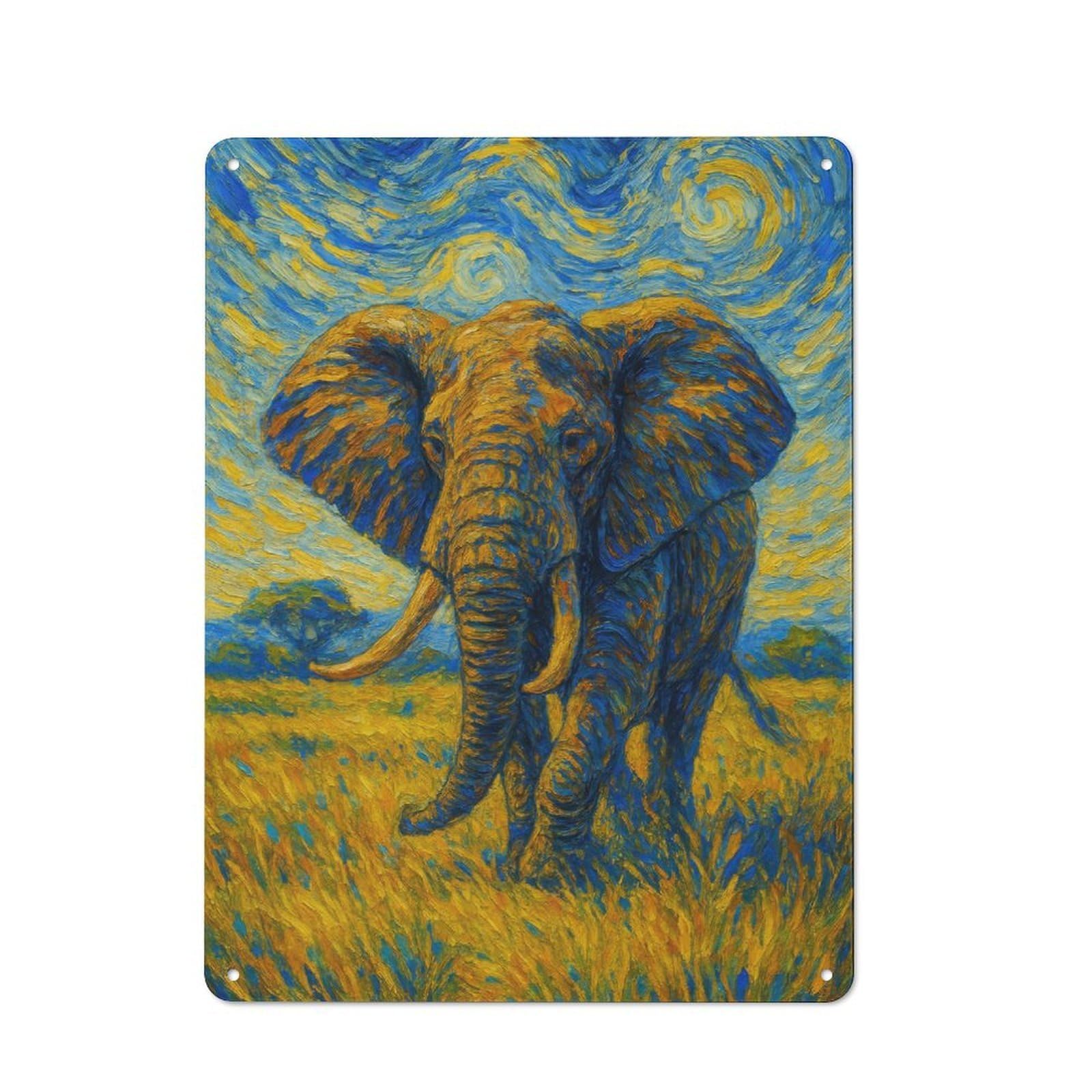 Junmoney Elephant In Starry Night Style Metal Wall Sign 40X30cm Featuring For Home Bar Wall, Suited To Bar Sign Collectors