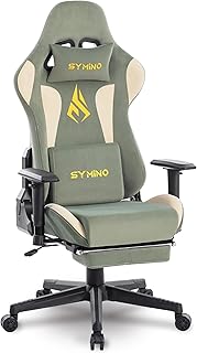 Symino Gaming Stuhl, Luxuriöser Wildlederimitat Gaming Chair, Ergonomischer Bürostuhl Schreibtischstuhl mit Fußstütze Kopfstütze und Lendenkissen, 90-167° Rückenlehne, Grün-Beige