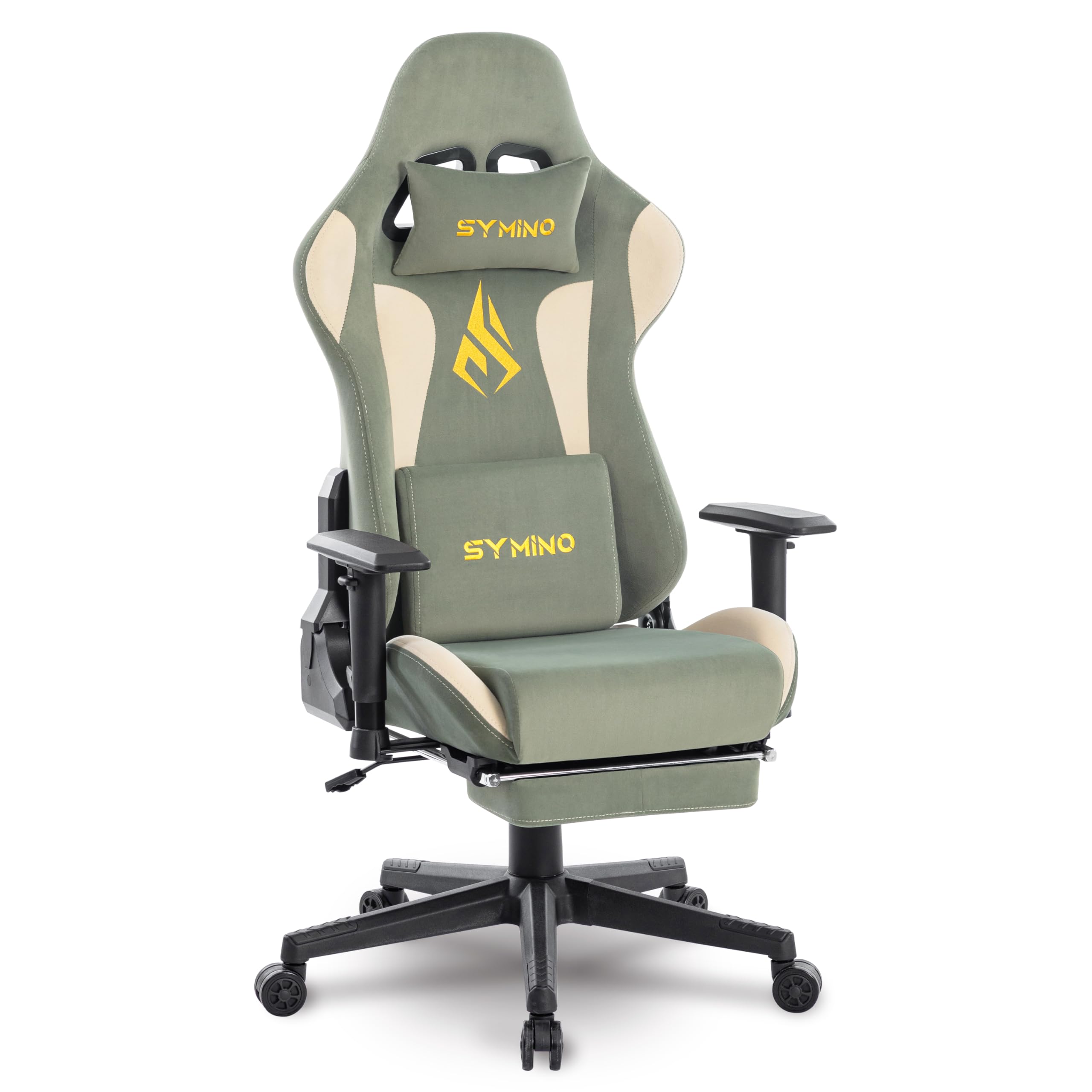 Symino Gaming Stuhl mit Latex Sitzkissen 300kg Belastbarkeit, Ergonomischer PC-Stuhl mit Memory-Schaum Lendenwirbelstütze und Kopfstütze