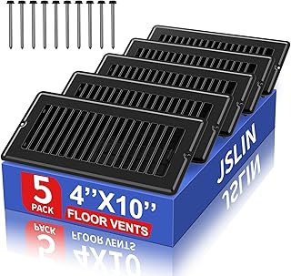4x10 Floor Regsiter Vent Covers for Home Floor Wall Ceiling - Black with Screws for Easy Installation - Heavy Duty Steel Walkable Finish for Quiet Adjustable Air Vent Cover 4‘’ x 10‘’- 5 Pack