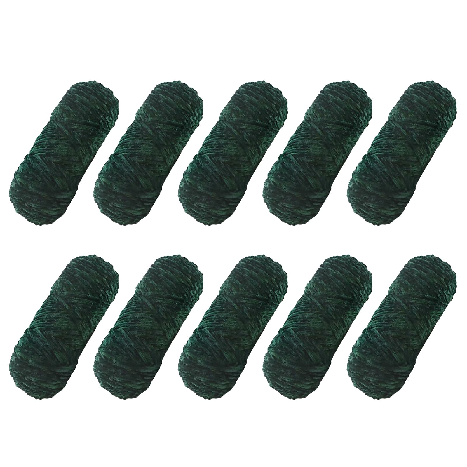 Wełna szenilowa, 10 x 100 g, wełna szenilowa do szydełkowania, grubość 3 mm, puszysta, gruba włóczka do robienia na drutach, wełna dla niemowląt, do amigurumi, szalików, koców (ciemnozielona)