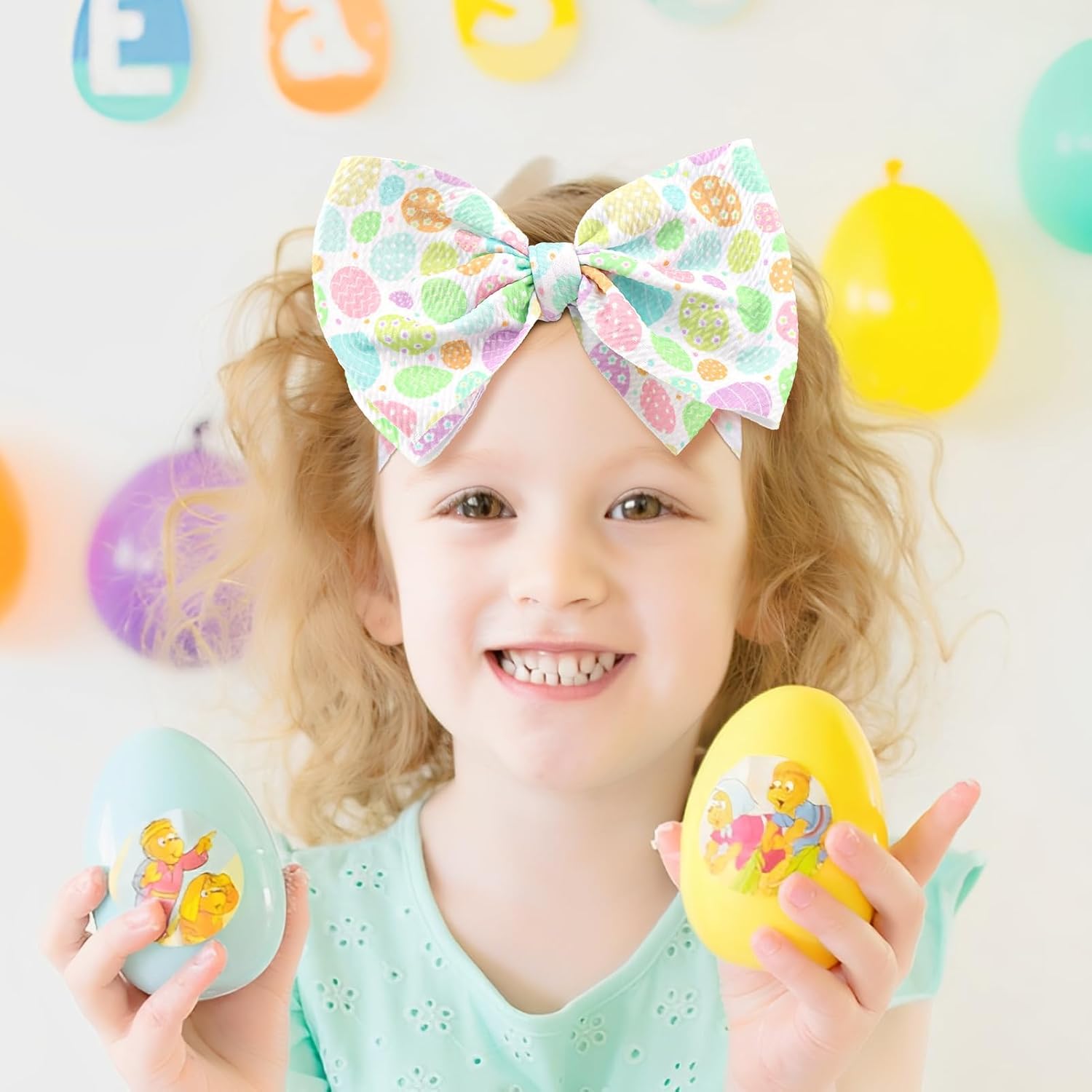 YanJie 7" Easter Baby Girl Bows Egg Headband Easter Hair Bows large Easter Baby Headband Toddler Girls Hair Accessories Infant Bow Pink Purple