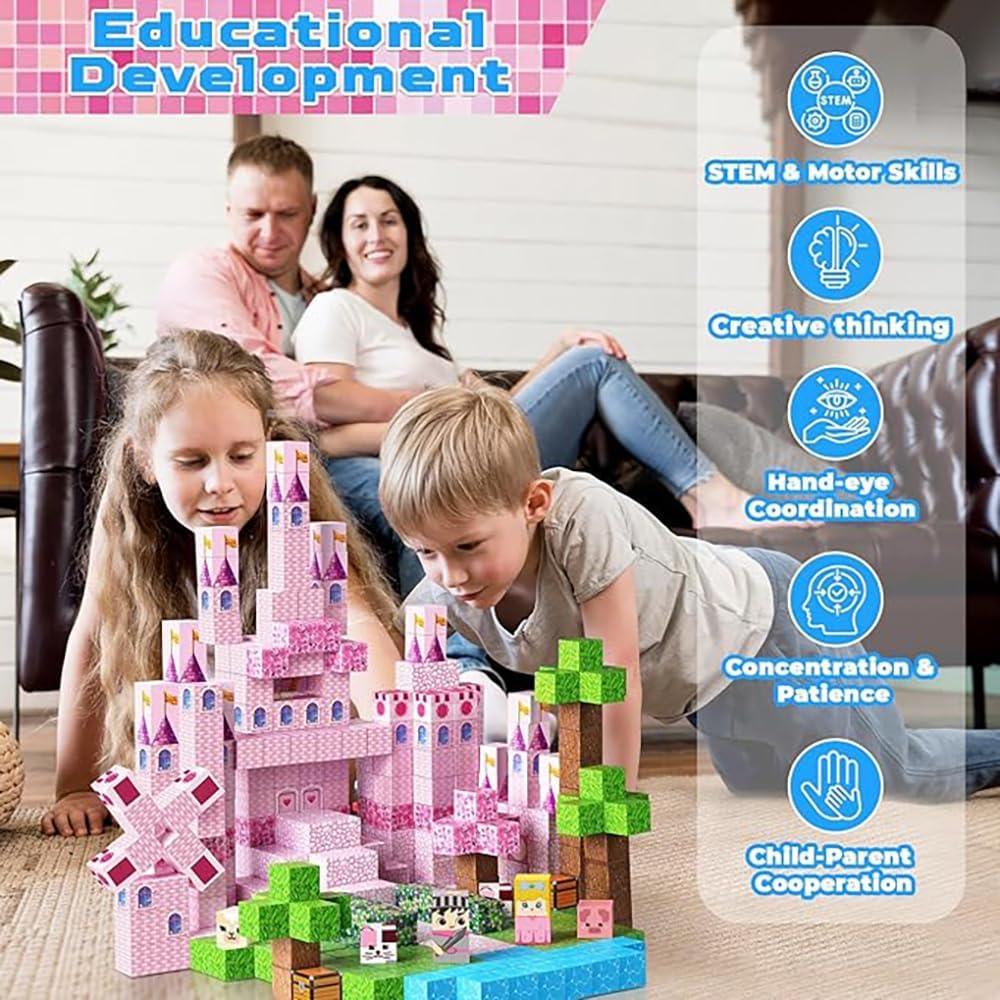 Pink Magnetic Building Blocks Magnetic Building Tiles Toys for Boys Girls Age 3+，Creative Plastic Magnet Square Gift for Kids 100PCS