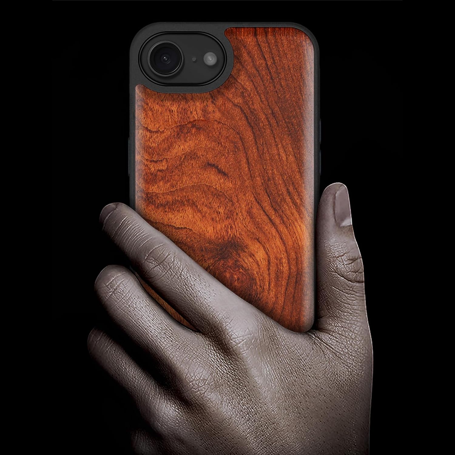 Carveit Magnetic Wooden Case for iPhone 16e / 17e, Solid Wood & Black TPU, Artisan Engraved Design, Shockproof Cover, Compatible with MagSafe Wireless Chargers, Natural Grain Rosy