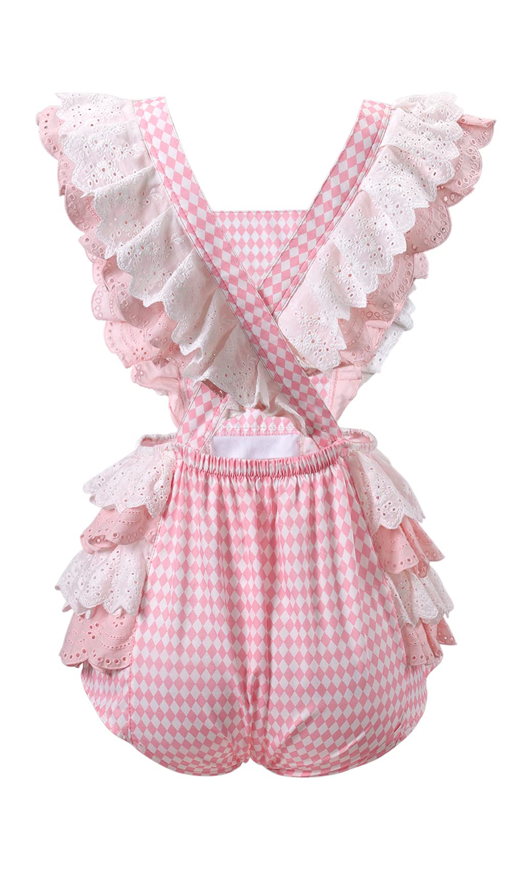 CutiePlusU Cotton Button Crotch Bodysuit Onesie Pajamas- Lace Diamond Check Overalls