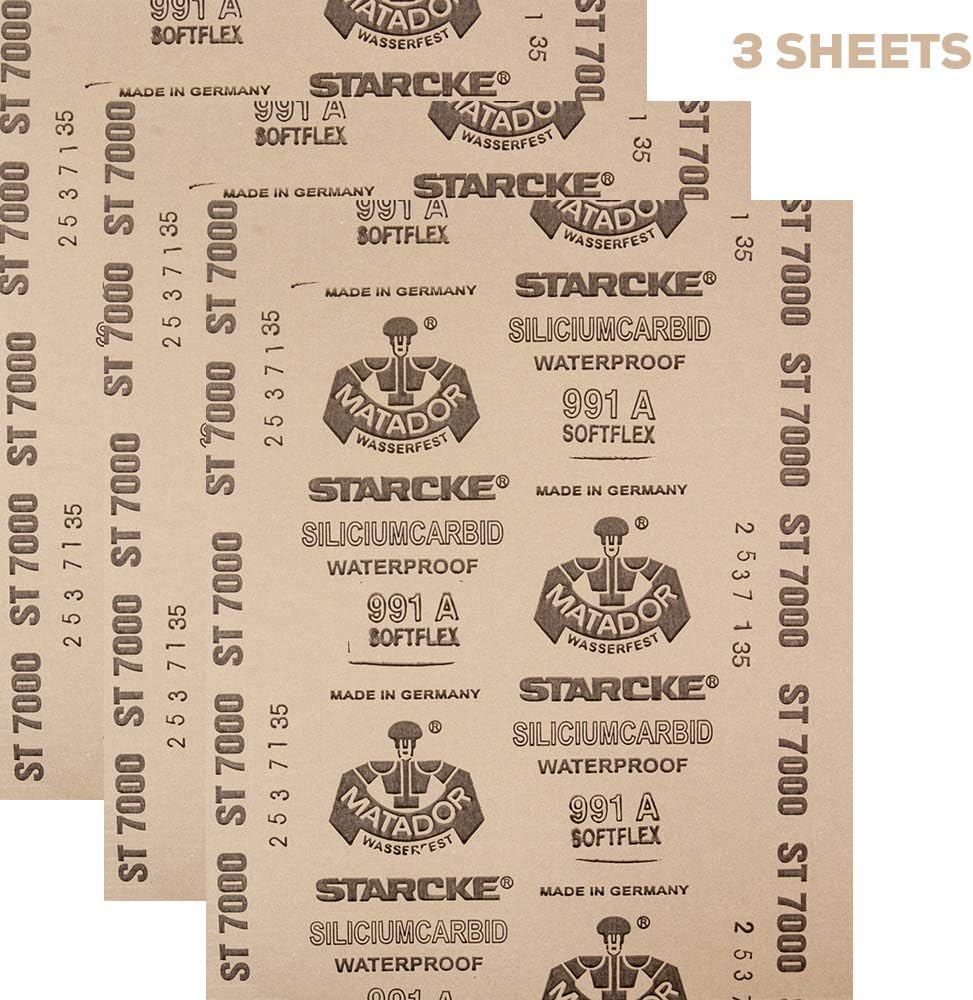 3-sheets Grit P7000 Premium GERMANY Abrasive Sandpaper Waterproof Sanding Sheets High Precision Ultra Mirror Polishing