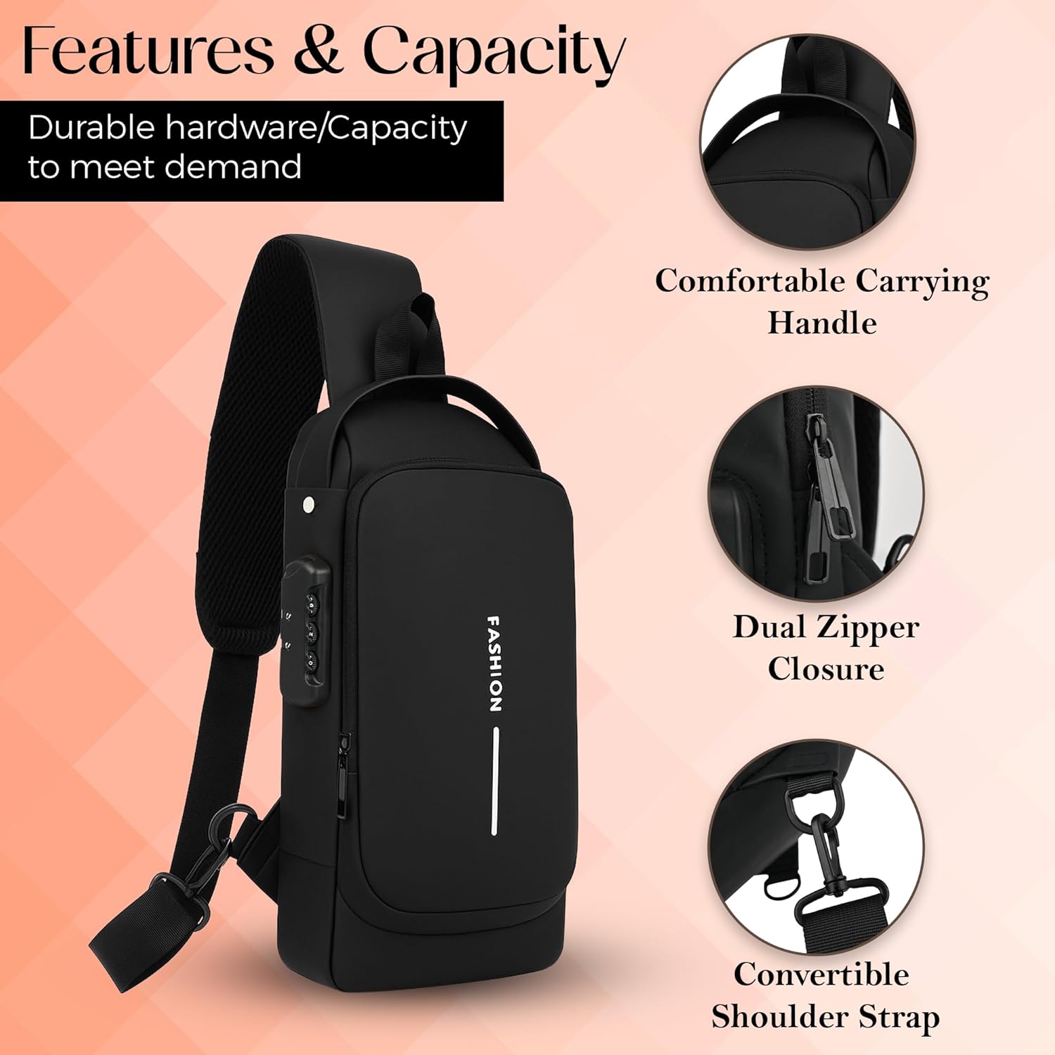 Unisex Anti-Theft Sling Bag with USB Port, Water-Resistant Crossbody Chest Backpack for Travel & Work - Image 6