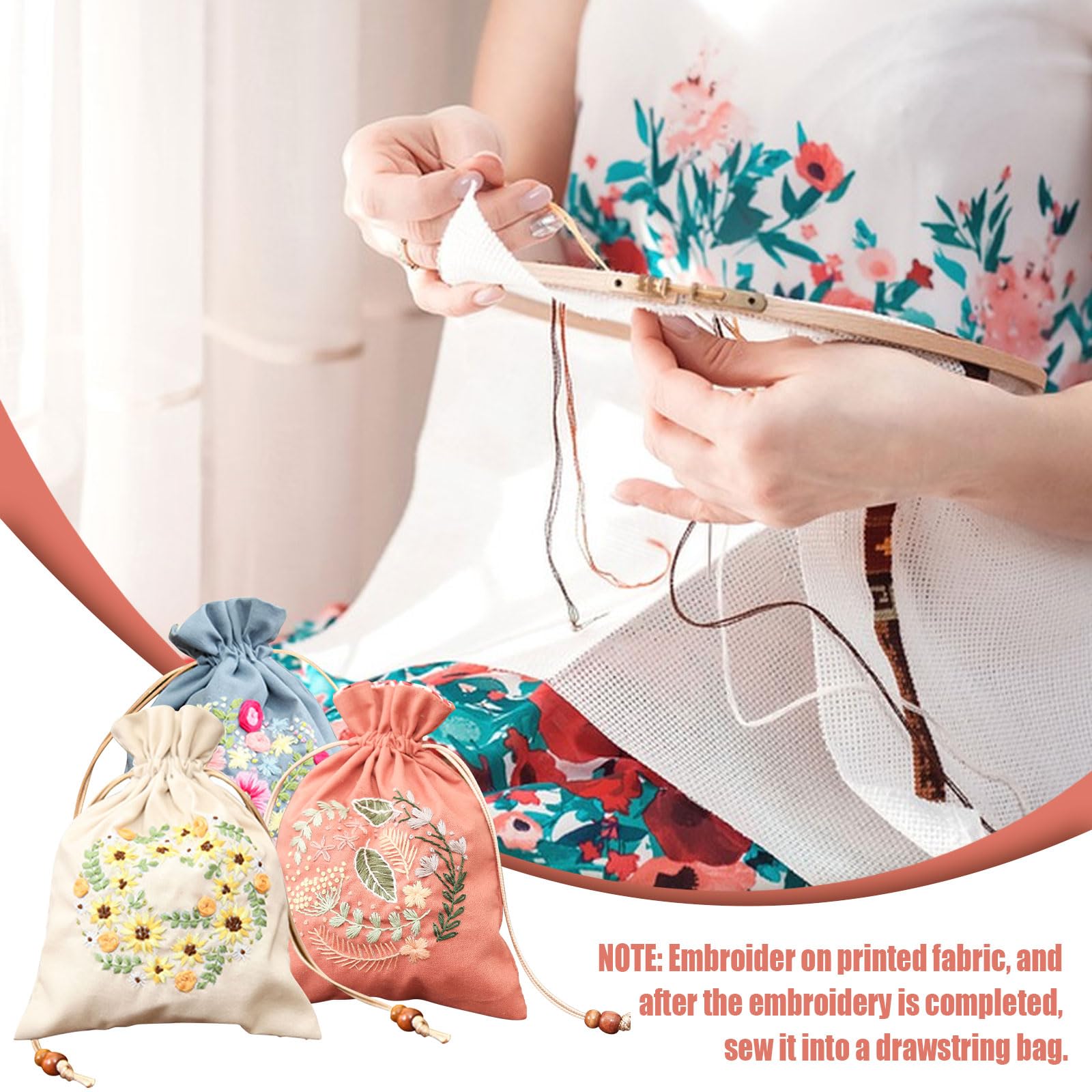 HAOCOO 3 sets borduurset voor beginners, kruissteekkits met bloemen- en