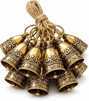 10PCS Handmade Brass Bells with Jute Twine, Rustic Decorative Small Bells for Crafts, Wreaths, Gift Wrapping, Christmas Decor, Wedding and Church Decorations
