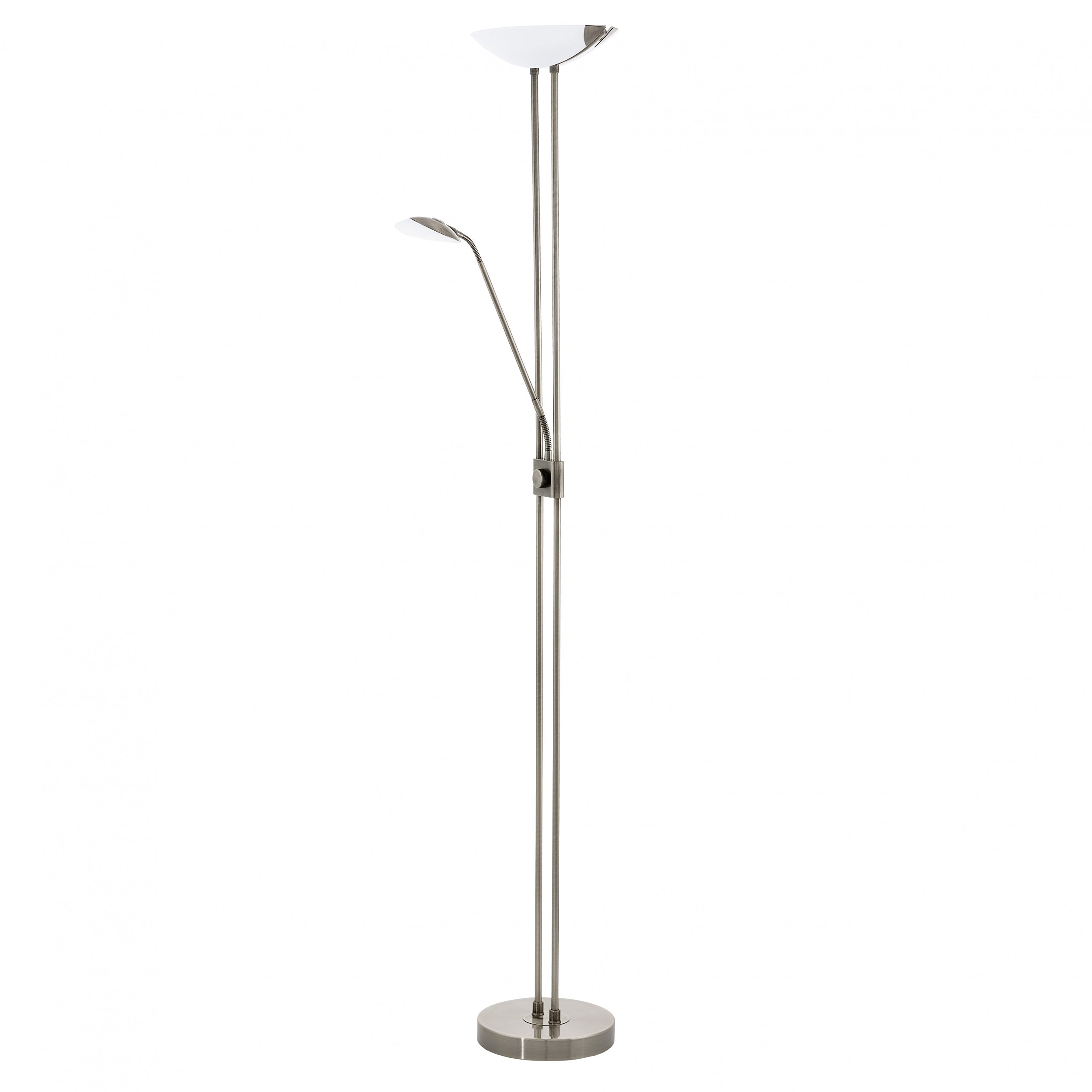 EGLO LED Stehlampe Baya LED, 2 flammige Stehleuchte dimmbar | Standleuchte aus brüniertem Metall und Glas in Weiß, Wohnzimmerlampe, Deckenfluter mit Leselampe, warmweiß