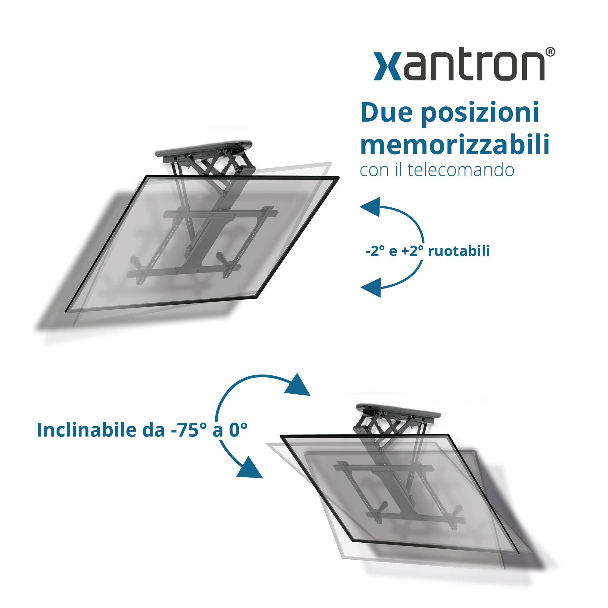 Xantron® DEHA-600E Staffa motorizzata supporto per TV a soffitto 32-70 pollici - incl. materiale di montaggio e telecomando
