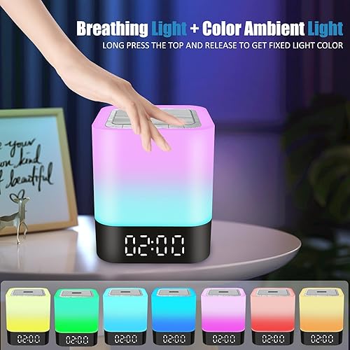 Miniatura 2 de Bedside Lamp with Bluetooth Speaker, Night Light for Bedroom, 1224H Digital Calendar Alarm Clock, Touch Control, TF and SD Card MP3 Music Player,