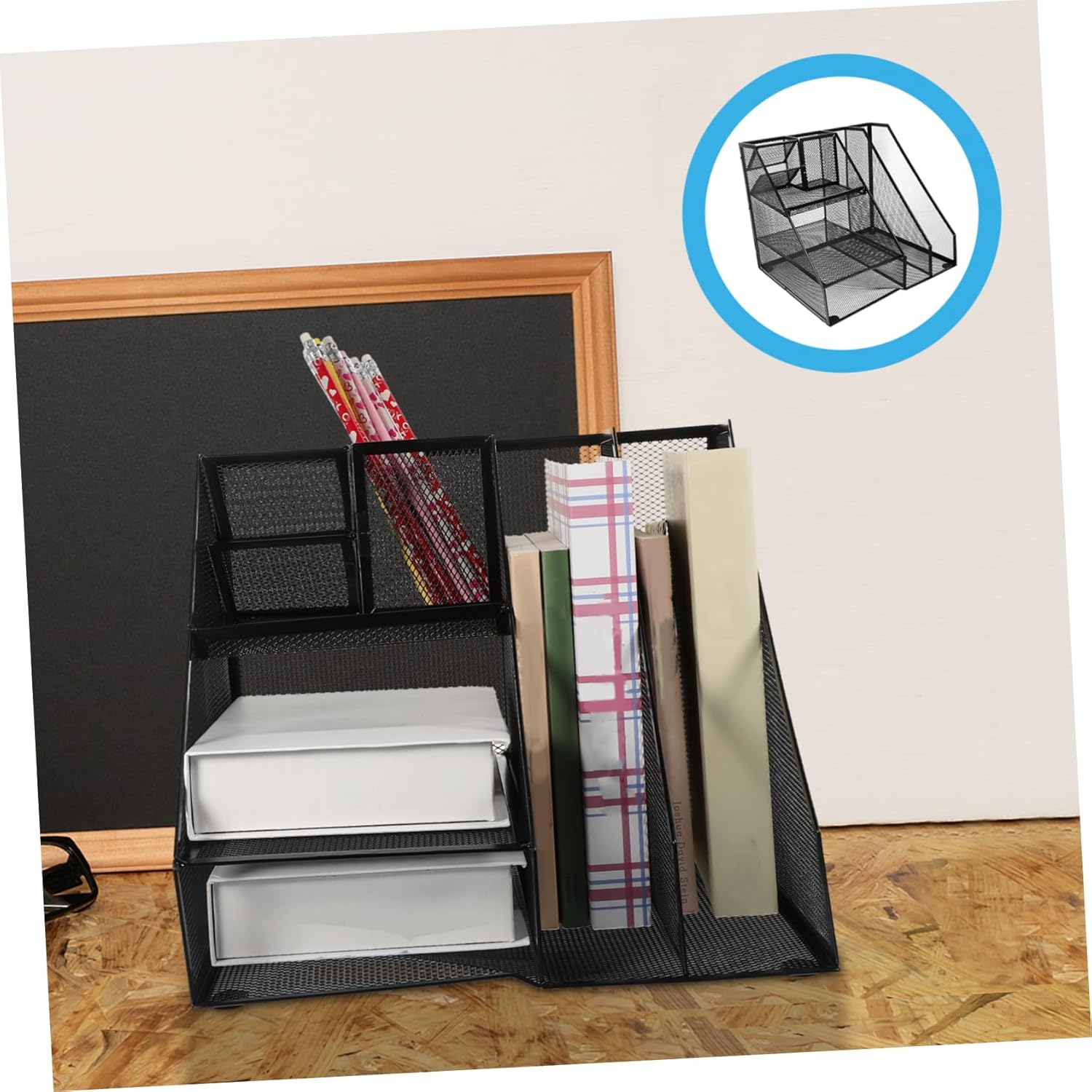 Metal Mesh File Organizer Left Pen Holder Desktop Storage Rack for Office Supplies Sturdy Iron Document Holder Vertical Compartments for Use