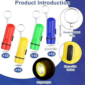 40Pcs Mini Flashlight Keychain Bulk Mini Pocket Flashlights LED Keychain Flashlights Assorted Colors Portable LED Toy Flashlight Led Key Chains Portable Light for Hiking,Camping,Party Favors