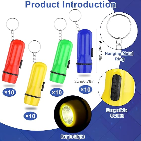 40Pcs Mini Flashlight Keychain Bulk Mini Pocket Flashlights LED Keychain Flashlights Assorted Colors Portable LED Toy Flashlight Led Key Chains Portable Light for Hiking,Camping,Party Favors