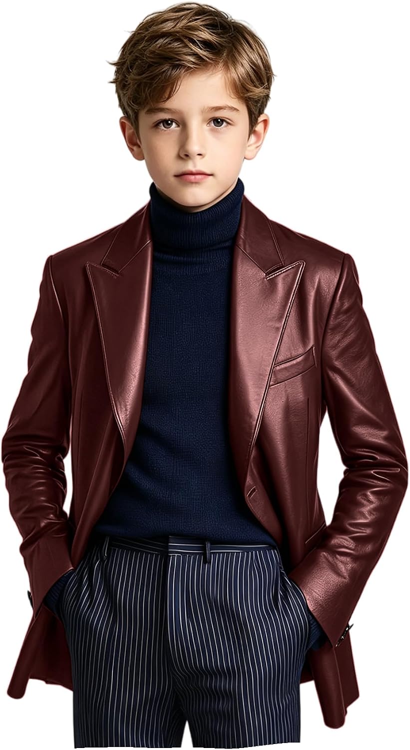 VENNYNG Boys PU Leather Blazer Jacket Toddler Vintage Dress Clothes Stylish Suit Coat Wedding Party Photo