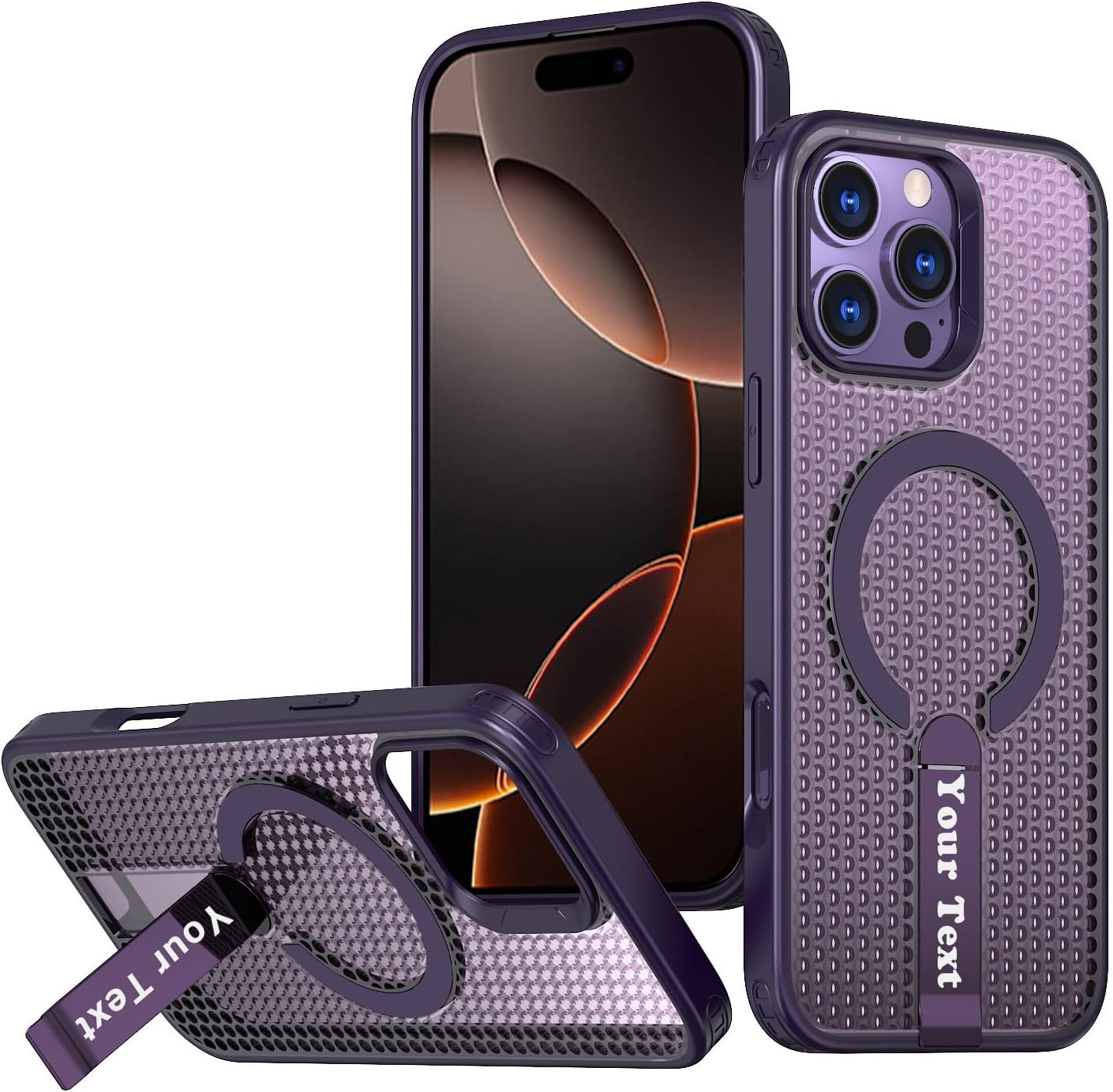 Custom Phone Case Compatible with iPhone 17 Air 16 15 14 13 12 11 XR Plus, Pro, Max Honeycomb Heat Dissipation Personalized Name Shockproof TPU Cover with Kickstand Shockproof Anti-Fall