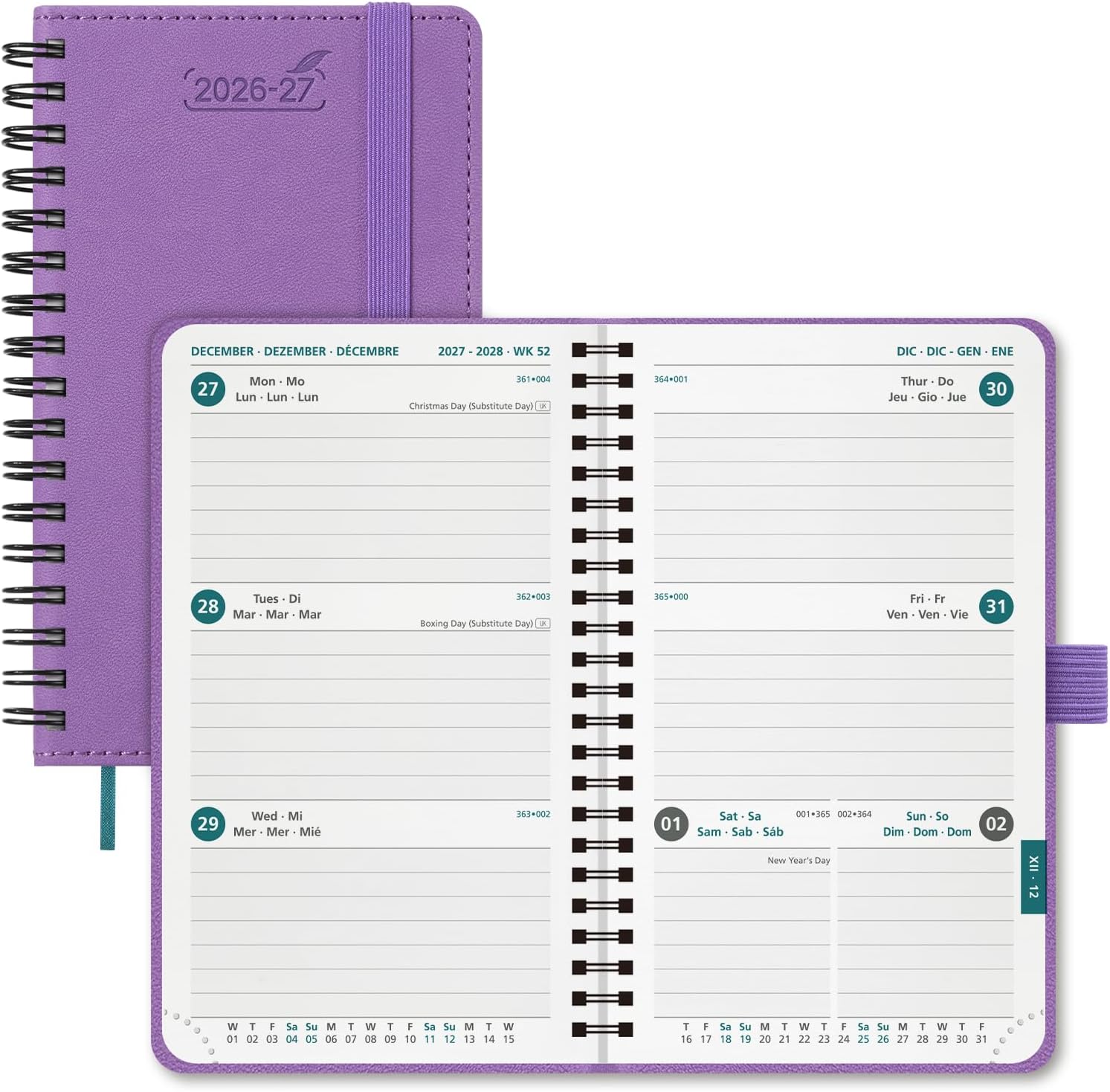 BEZEND Kalender 2026 2027 Klein Wochenplaner A6 18-Monate TaschenKalender Juli 26-Dez 27 BuchKalender Ringbuch PU-Leder Softcover mit Stifthalter Lavendel
