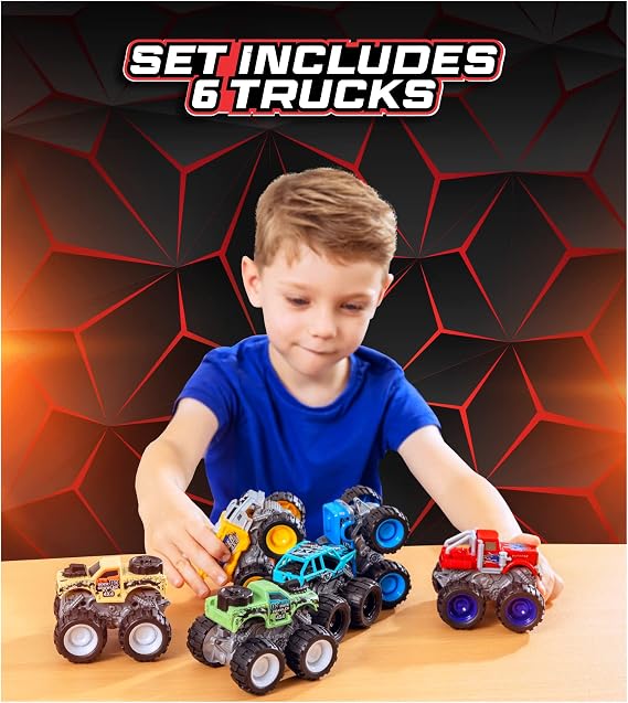 6 Pack Monster Trucks Toys for Boys and Girls, 4-Wheel Drive Friction Powered Push and Go Toy Cars with Giant Wheels, 360 Crazy Stunts, Age 3, 4-7 and Above Boy Birthday Gifts