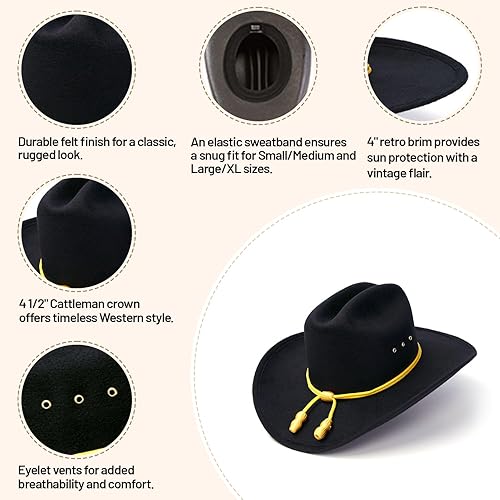 Miniatura 4 de Sombrero de vaquero occidental con banda de caballería color negro