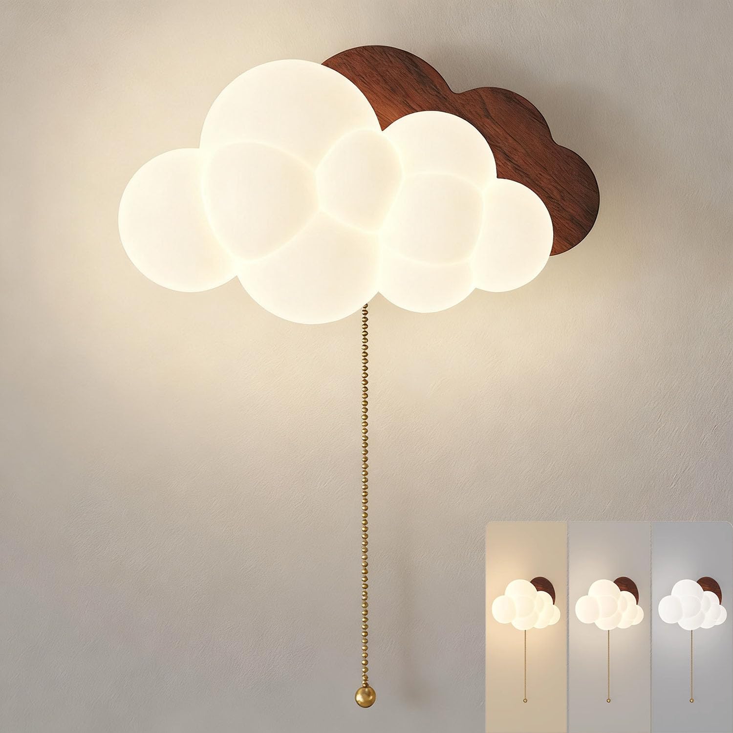 EaEa LED Wandlampe Kinderzimmer Mädchen mit Schalter, 12W Wolken Wandleuchte Kinder Jungen 3000K/4500K/6000K Kreativ Holzoptik Nachttischlampe Wand Nachtlicht für Schlafzimmer Babyzimmer Wohnzimmer