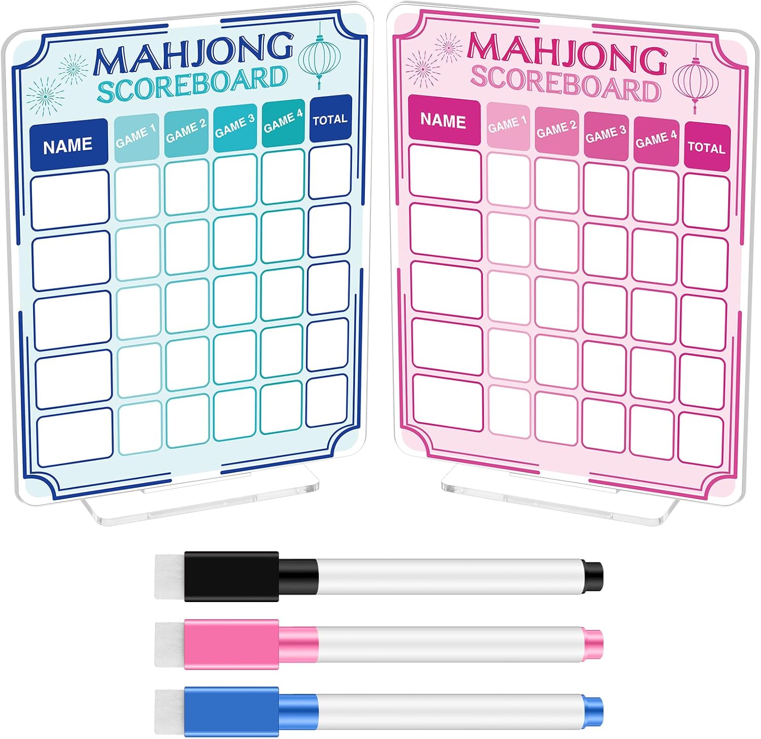 Feifeiya 2 Set Mahjong Scoreboard with 3 Dry Erase Markers Dry Erase Board with Stand Acrylic Scoring Tiles for Mahjong Party Favors Supplies Game Night Accessories