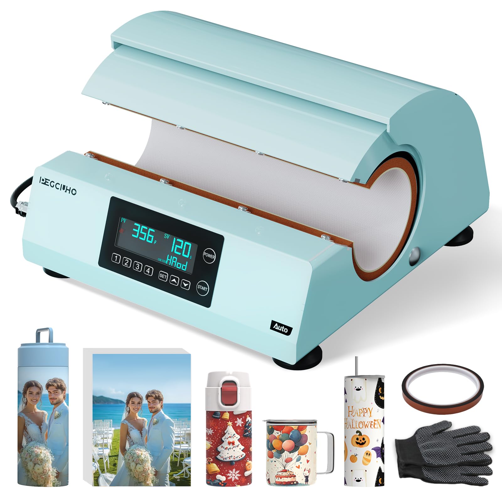auto tumbler heat press machine, sublimation blanks tumblers press for 10-30oz, professional mug press with sublimation paper, heat tape & gloves, diy heat transfer even heating with temp&time setting