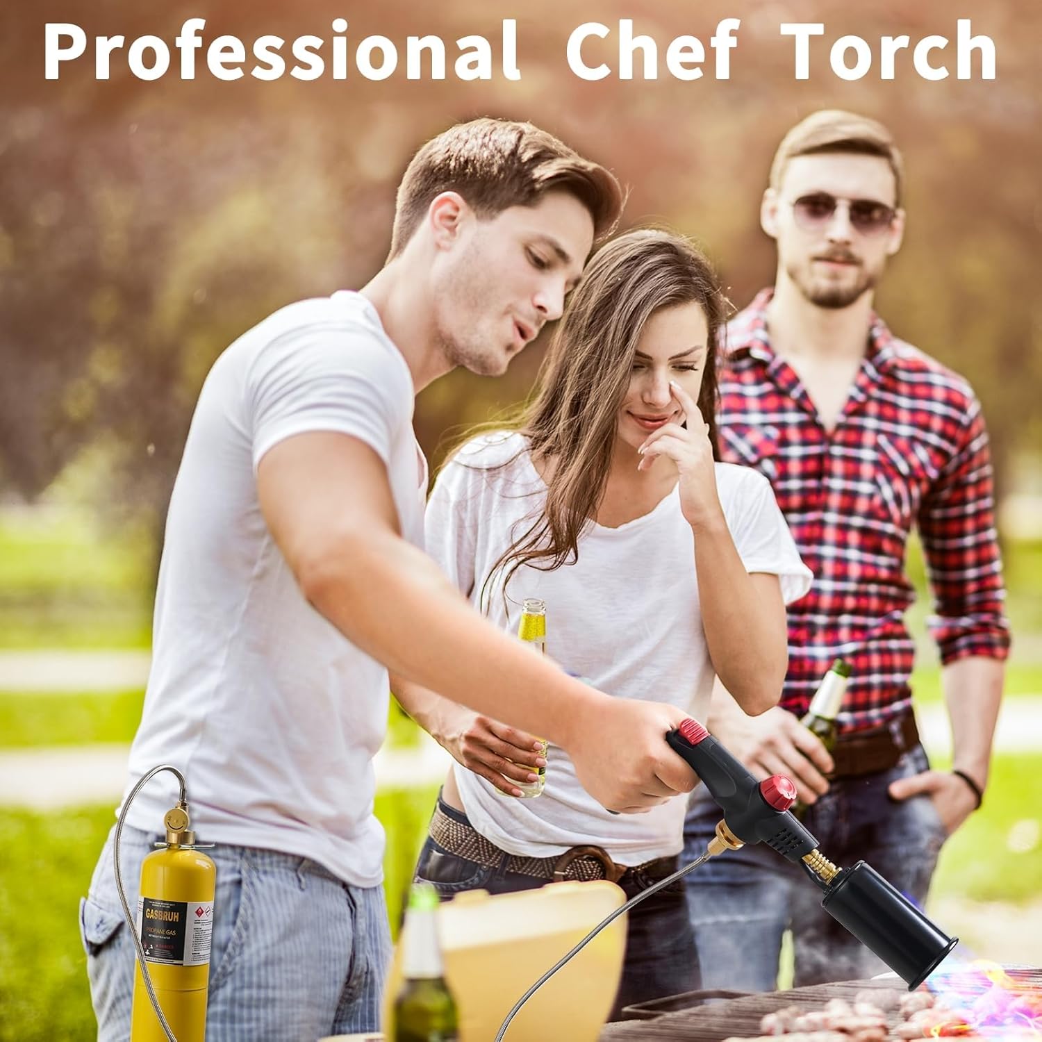 POWERFUL Grill Torch Charcoal Torch Lighter, Campfire Starter with Stainless Steel Hose&Hook, Sous Vide,Kitchen torch,Grill & Cooking Propane Torch Charcoal Starter, BBQ(Fuel Not Included)