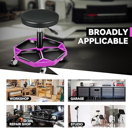 Miniatura 26 de Auto Dynasty Taburete mecánico, asiento de garaje neumático ajustable con bandeja de herramientas, asiento de rodillo de 300 libras para reparación