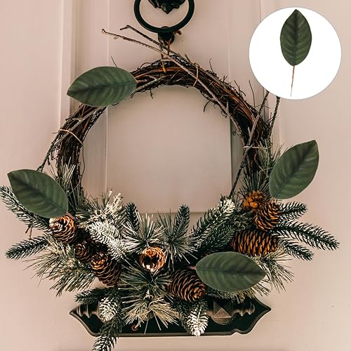 Miniatura 6 de Veemoon 30 hojas de magnolia artificiales, hojas de magnolia sintética, accesorios para arreglos florales para bodas, cumpleaños, banquetes,