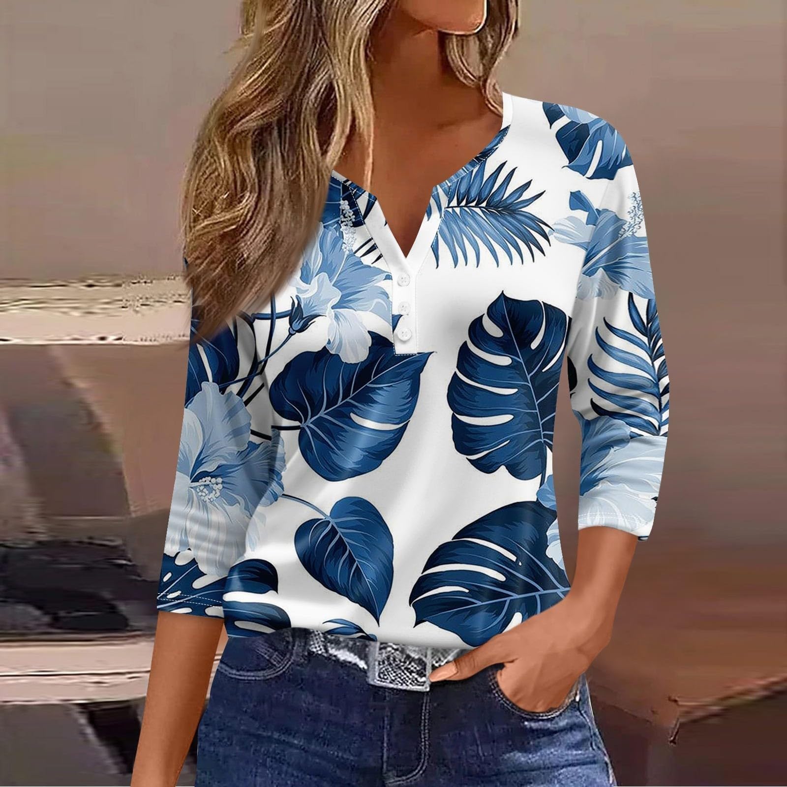 Generisch 2 piezas camisetas modernas para mujer para el día a día, cuello de pico, diseño elegante estampado gráfico, perfecto con vaqueros, pantalones casuales para el verano, fácil de limpiar