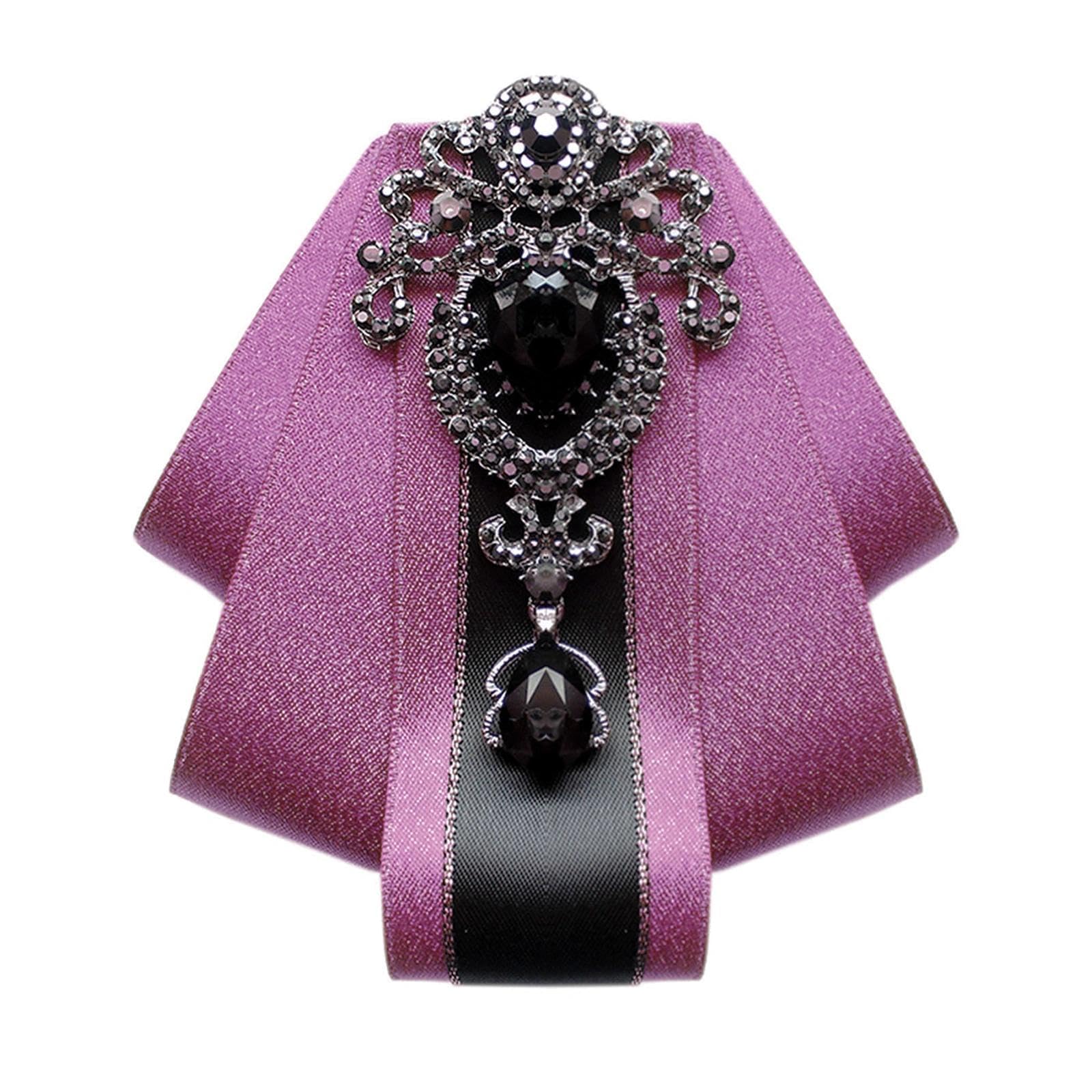 Bow Ties for Men Wedding Suit Banquet Dress Fashion Silk Solid Pre-Tied Crystal Brooch Pins Bow tie