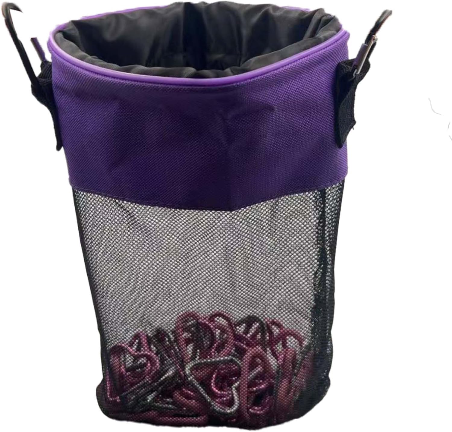 Mesh Clothespin Bag with Drawstring, Hanging Laundry Pin Storage Organizer, Hook Included, Machine Washable Polyester – 1 Pack(Purple)