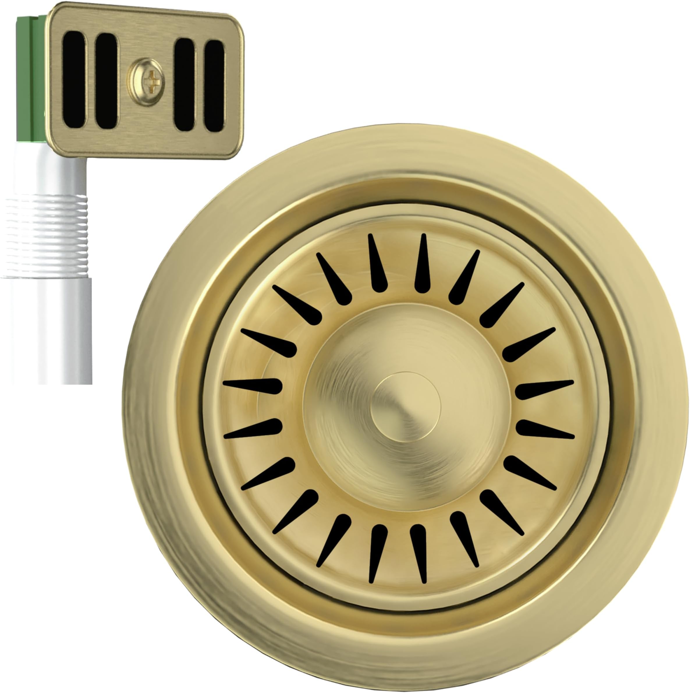 Kitchen Sink Waste Kit – 90mm Sink Overflow Kit with Fittings – Sink Drainer with Both Round & Rectangular Wate – Anti Rust Brass Material Sink Strainer (Brushed Brass)