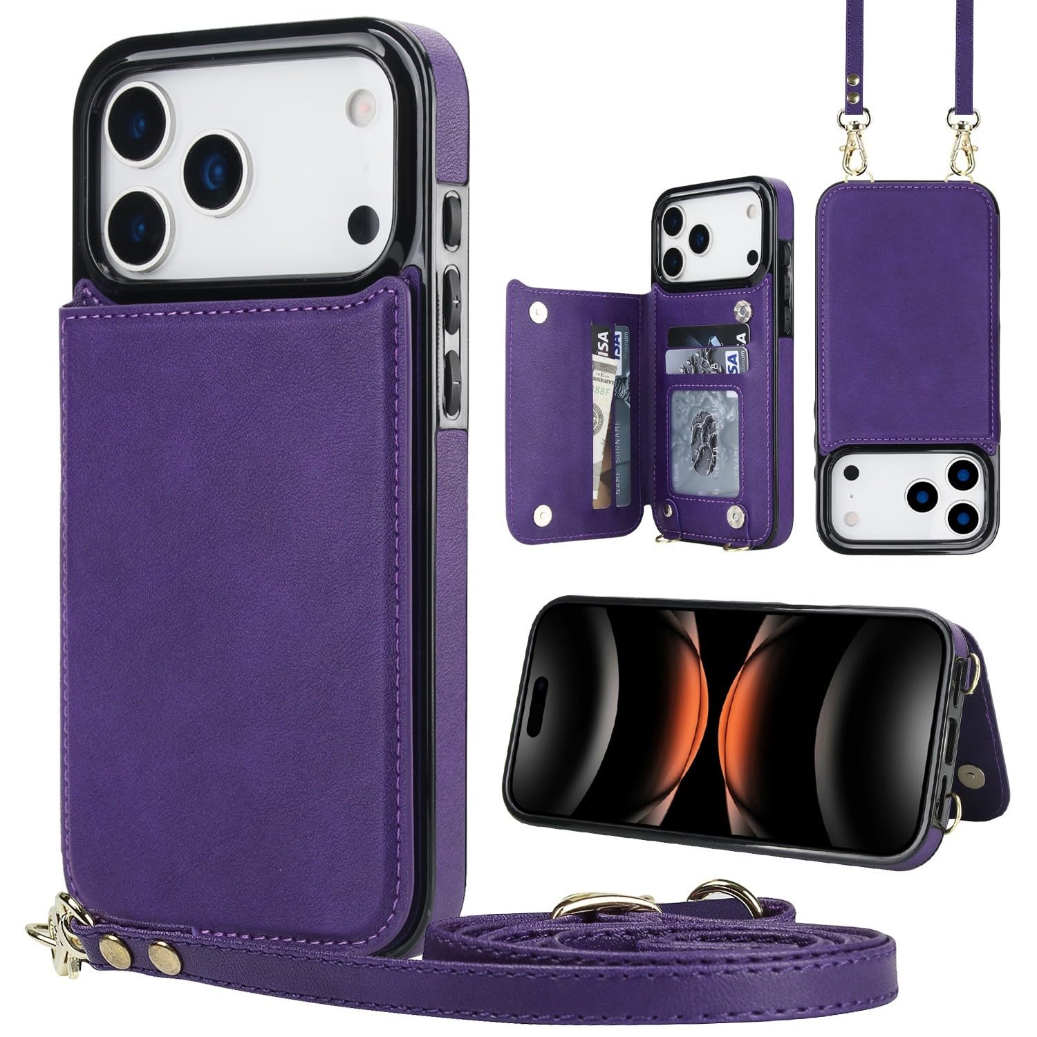 Étui iPhone 17 Pro Max violet pour éviter les rayures d'écran avec rabat cuir - 8