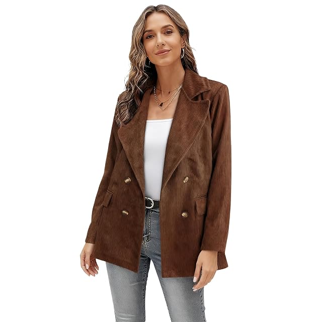 Blazer Jackets for Women Business Casual Corduroy Jacket Lapel Double Breasted Blazer Button Up Cardigans for Women