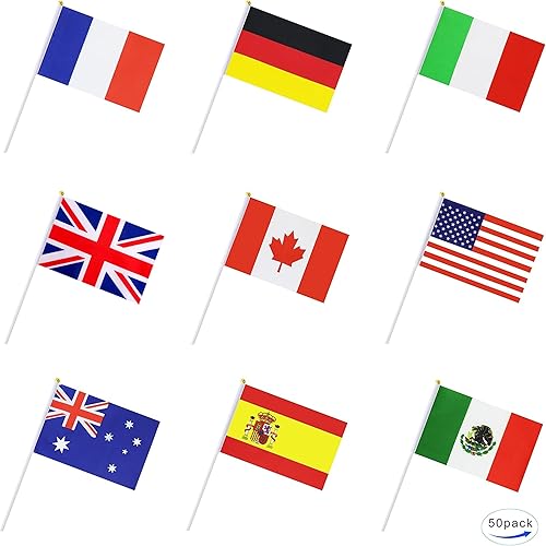 Bandera internacional de 50 países, mini banderines nacionales de mano en palo, decoraciones de fiesta para desfiles, olímpicos, mundiales, bares,