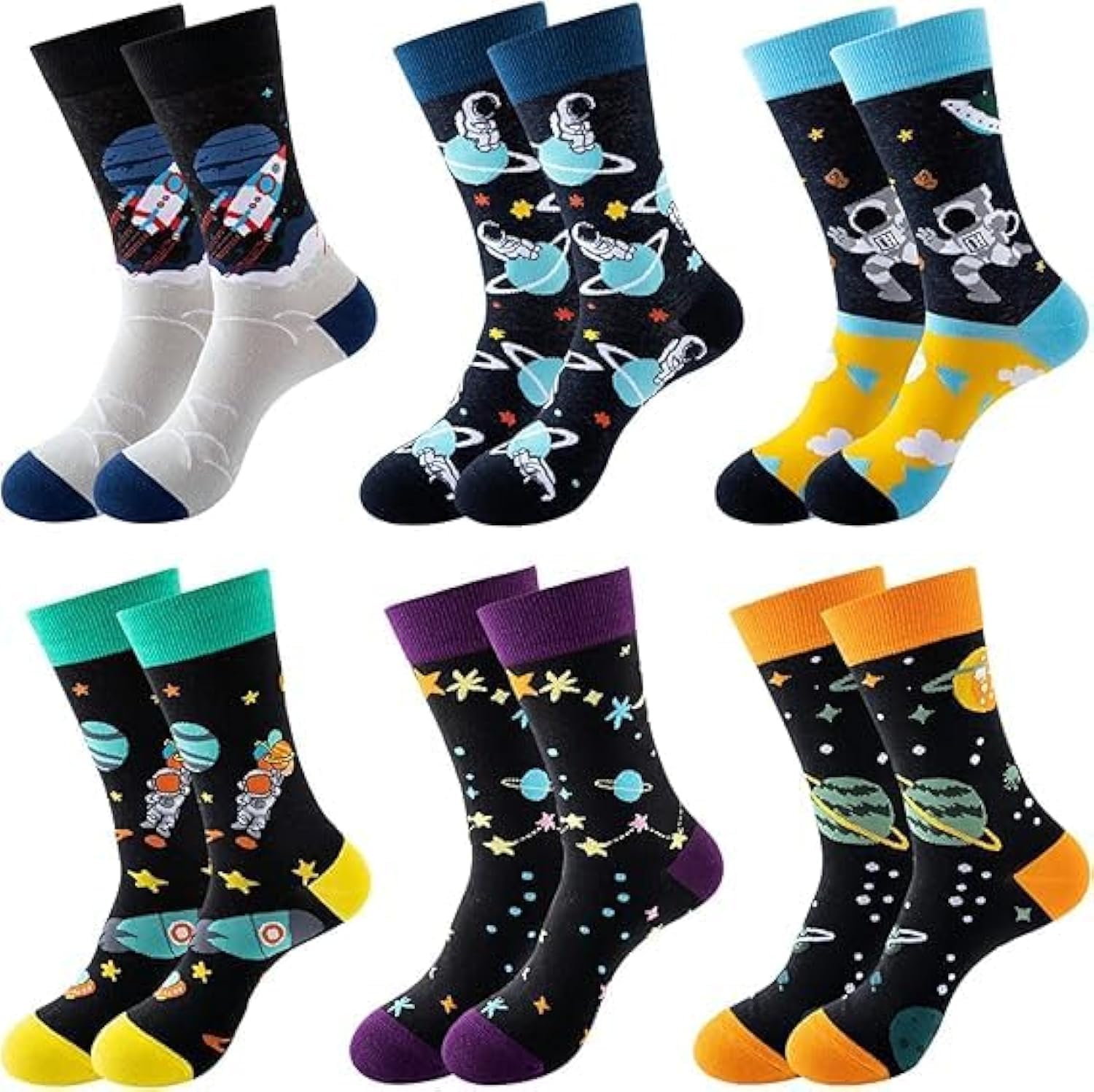 6 PCS Cotton Soft Funny Dress Socks for Men & Women - Funky Patterned Crew Sock Casual Crazy Socks for Men
