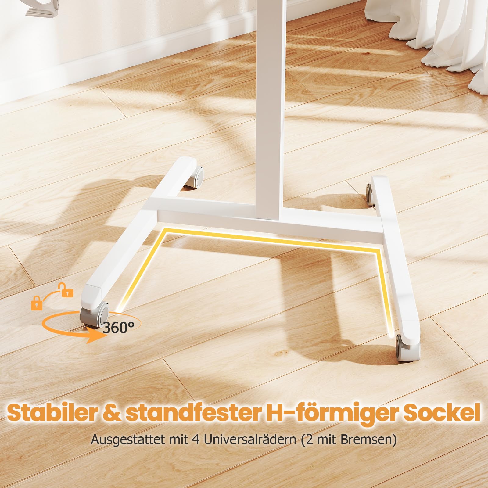 COSTWAY Beistelltisch höhenverstellbar mit Rollen, Stehtisch mit 90° neigbarer Tischplatte, Haken und Becherhalter, Stehpult, Laptoptisch für Wohnzimmer, Schlafzimmer
