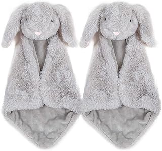 2 x Bunny Loveys for Baby or Twins - Gift-Set of 2 Identical Bunny Security Blankets for Boys, Girls - Bunny Lovey, Bunny Rabbit Baby Blanket