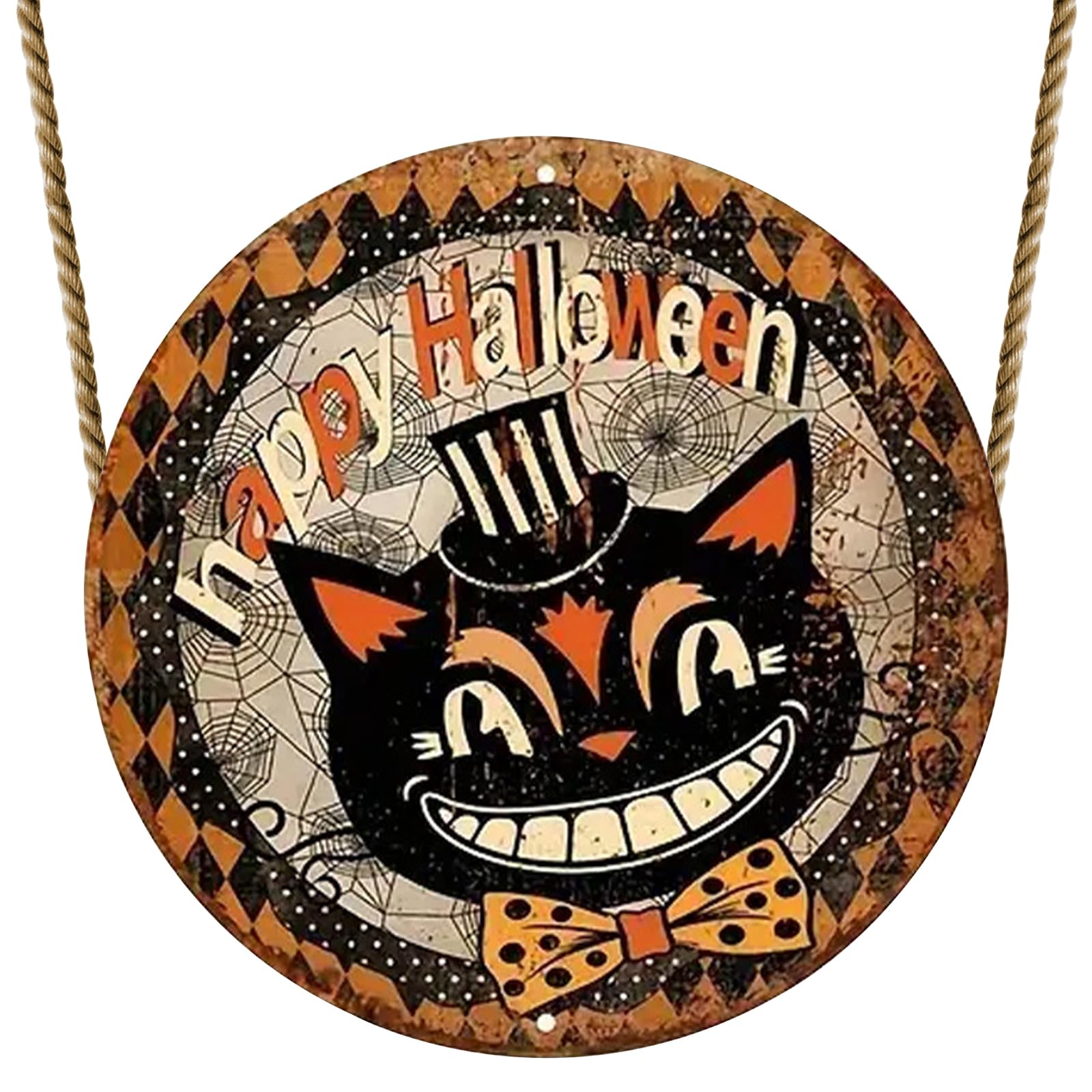 Yakiter Halloween Pumpkin Hanging Sign, Happy Halloween Door Sign, Pumpkin Wall Decor Wall Sign Plaque for Halloween Porch Front Door Indoor Outdoor Holiday Party (Black Cat)