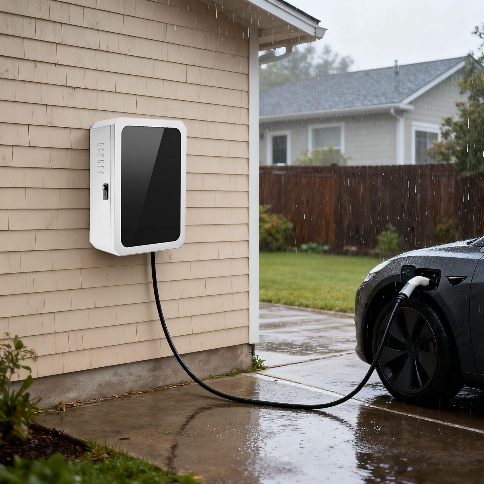 Supporto da parete resistente alle intemperie per auto elettriche Charrs con serratura universale, scatola protettiva salvaspazio per veicoli elettrici (bianco)