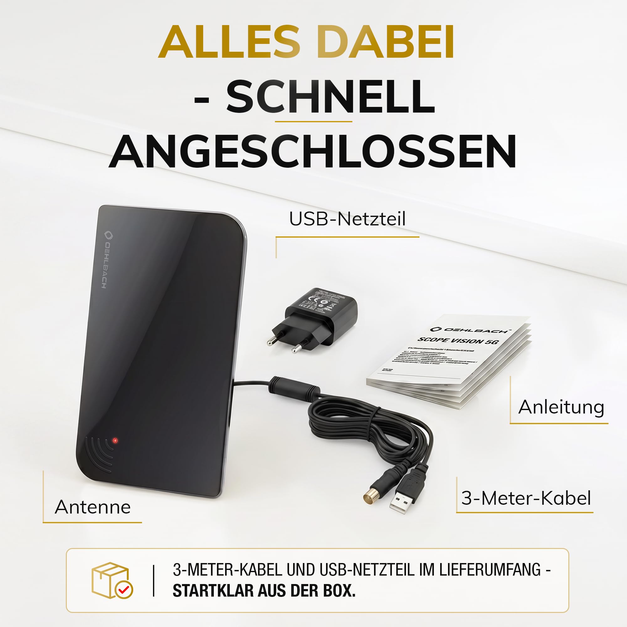 Oehlbach D1C17236 Scope Vision antena 5G DVB-T2 HD – cyfrowa antena pokojowa – aktywny wzmacniacz DVB-T2 – następca naszego zwycięzcy testu – teraz z filtrem 5G, czarna