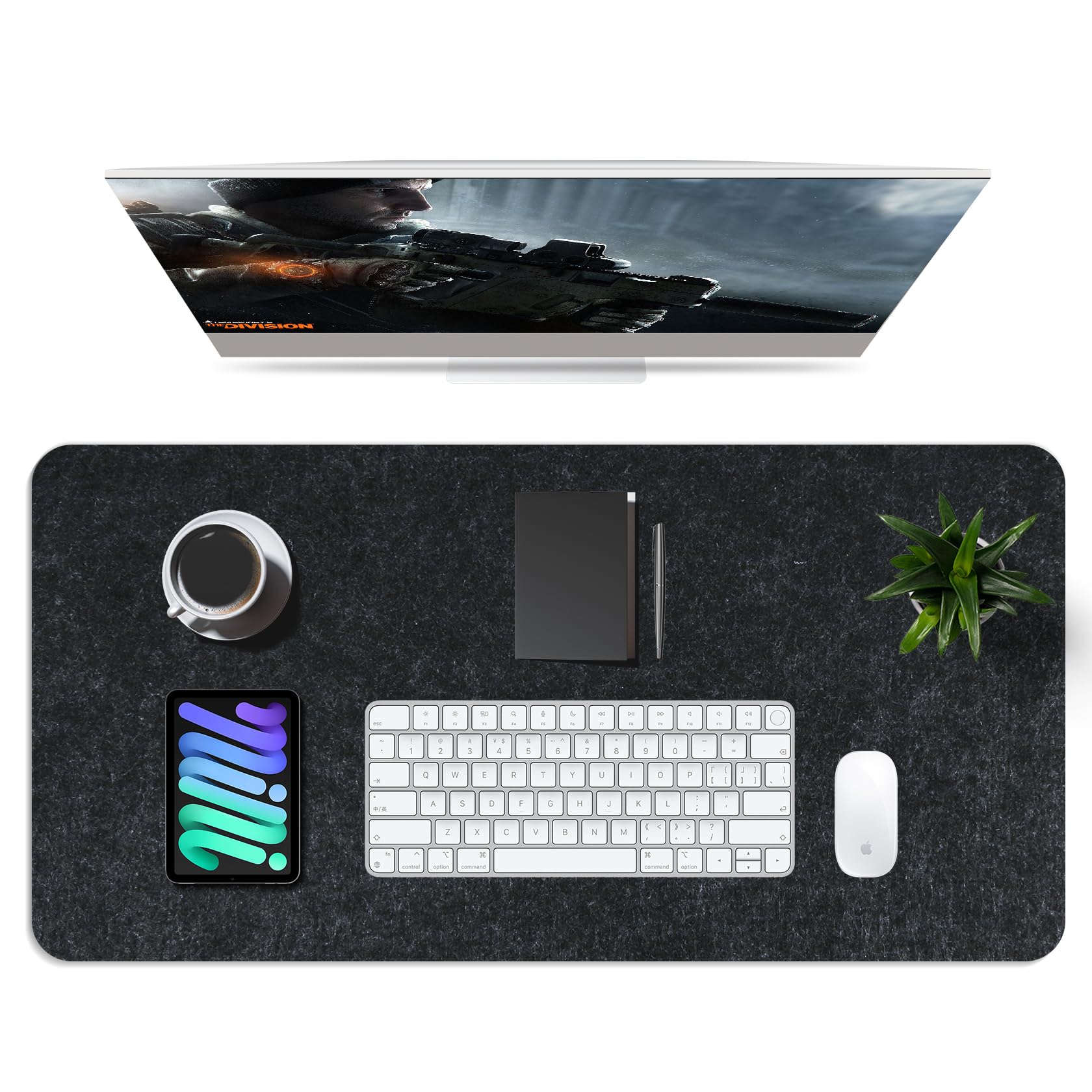 Foonii Felt Desk Mat, Non-Slip Desk Mat, 100 x 40 cm, Desk Mat, Table Mat, Office Desktop Protection, Desk Mat, Mouse Mat, Large (Dark Grey)