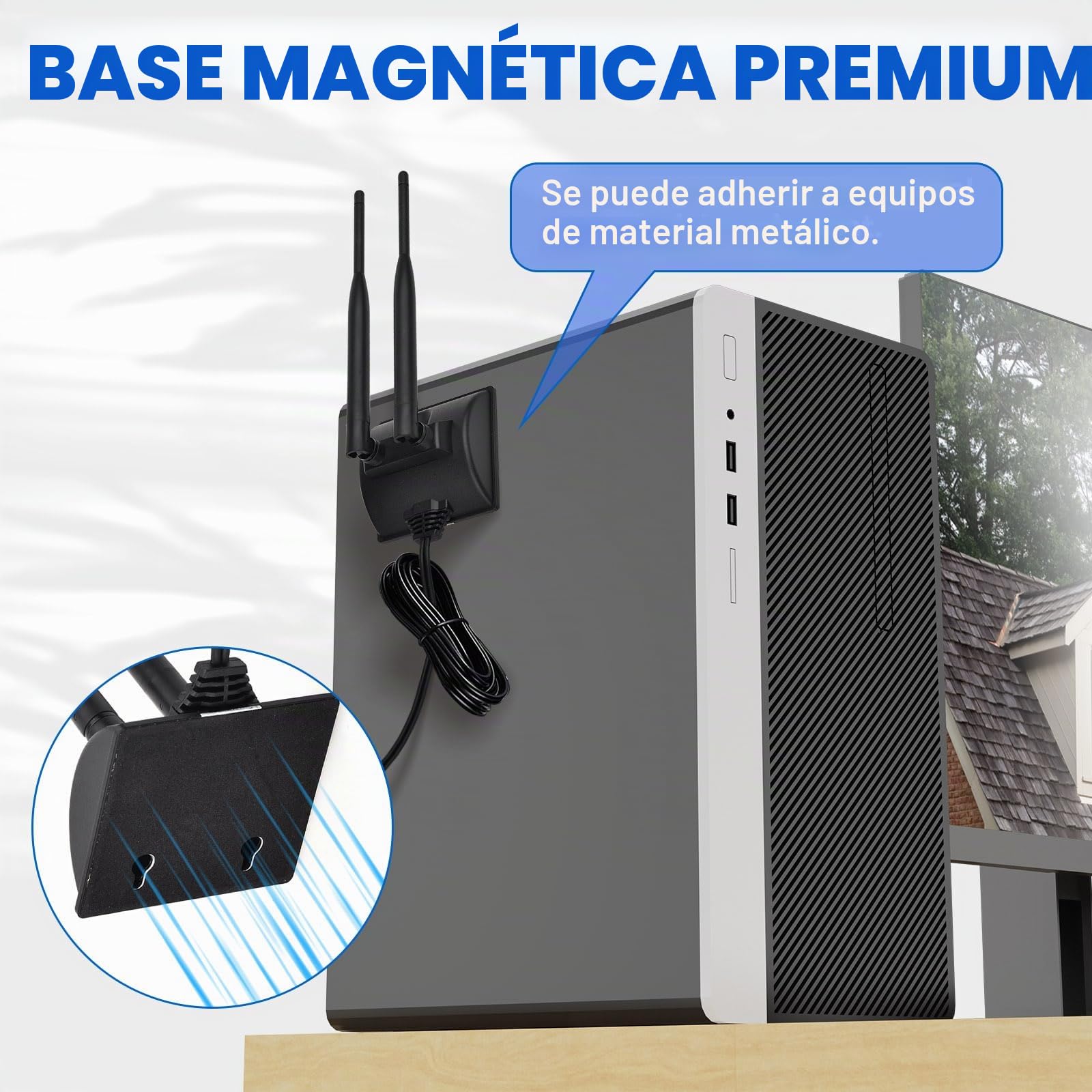 Eightwood Antena WiFi 2.4G/5.8G Antena magnética de Doble frecuencia 6dBi RP-SMA Cable de extensión de 2m Compatible para Tarjeta WiFi WLAN Tarjetas PCI Router inalámbrico Bluetooth Dlink