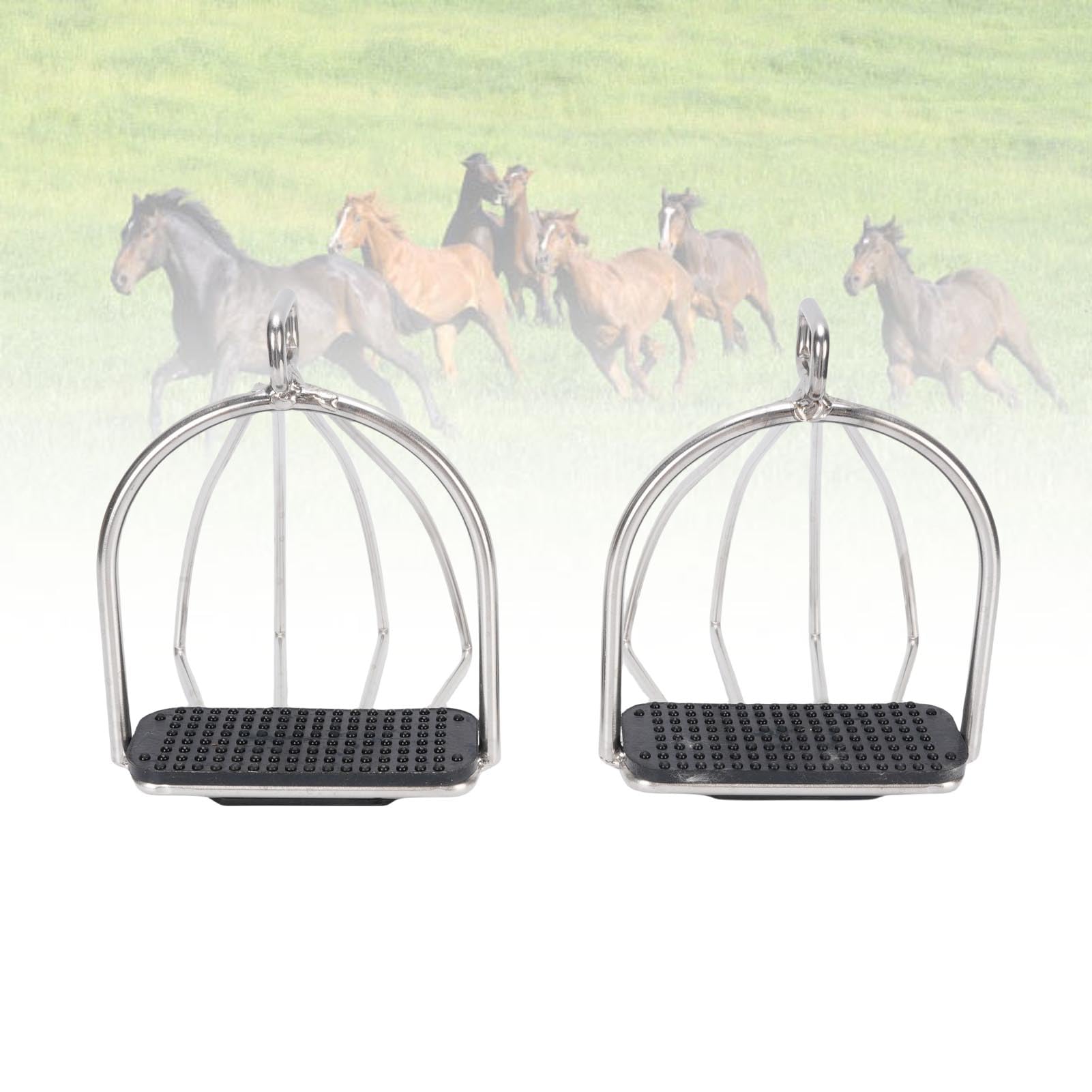 2-teilige Sicherheitssteigbügel, Reitsteigbügel, Sicherer Käfigsteigbügel aus Edelstahl, Leichte, Breite Reitsteigbügel-Laufflächen mit Rutschfester Unterlage, Reitzubehör für